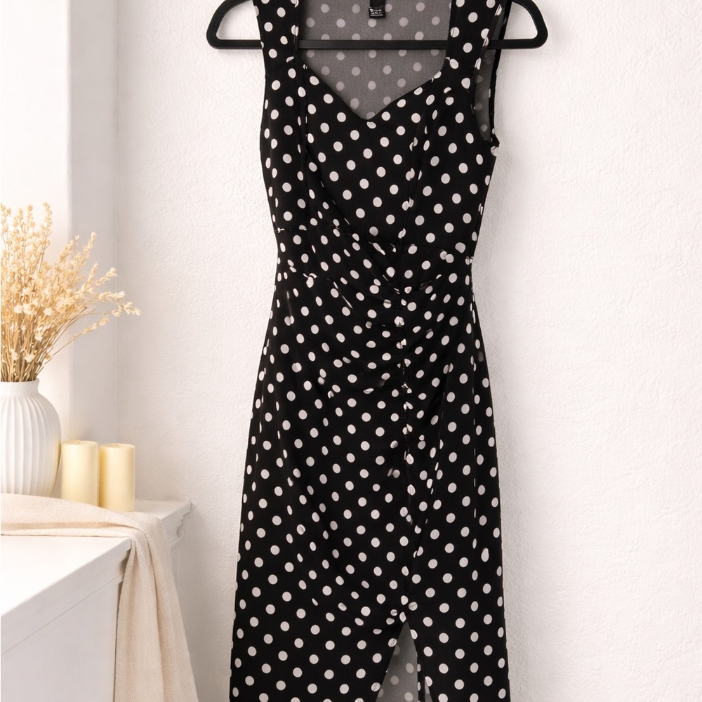 SHEIN Black and White Polka Dot Midi Dress
